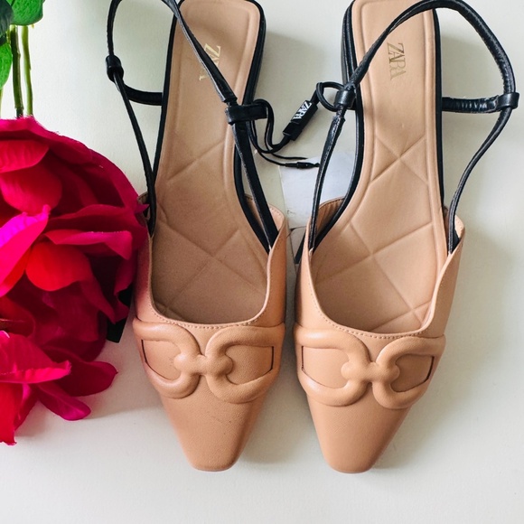 Zara beige raised detail flat slingbacks NWT - Picture 4 of 4